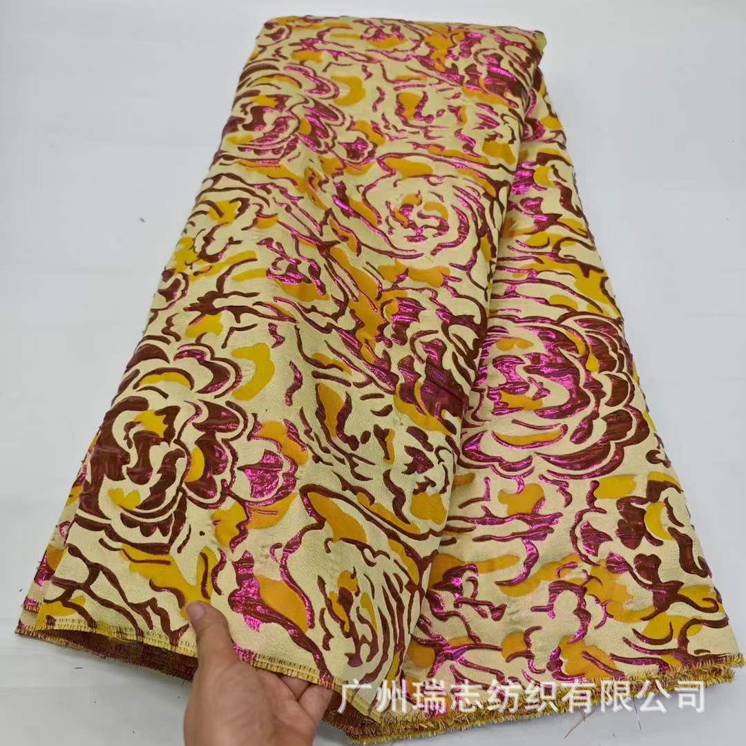 欧美多色金丝祥云提花面料挺括色织高密大提花蓬蓬裙礼服布料lace