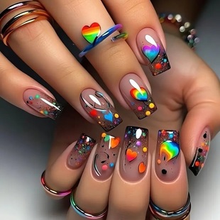 (Cross-border trading), rainbow removable nail stickers for manicure, European style, gradient, 24 pieces