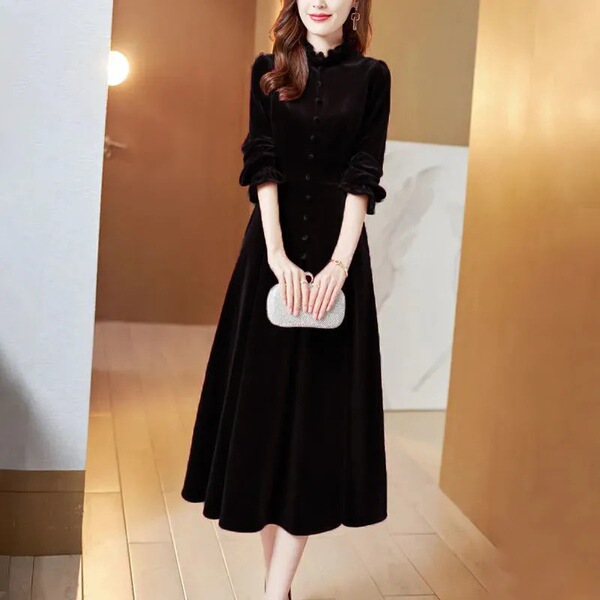 Elite elegant burgundy velvet spring autumn evening dress