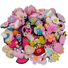 粉紅女孩系列100款混裝隨機洞洞鞋鞋花pvc粉色女孩ins風格鞋扣