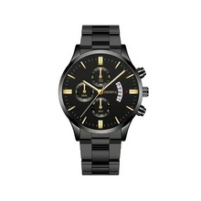 外贸爆款时尚商务三眼六针日历男士手表男表钢带男款厂家一件代发