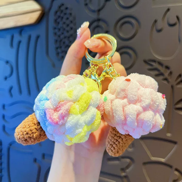 Original Plush Colorful Ice Cream Keychain Women's Cute Cartoon Simulation Sweet Couple Bag Pendant Small Gift