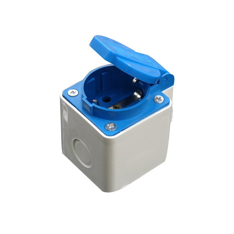 生产明装欧式防水插座 德式明装工业插座 欧规带盖明盒防潮插座