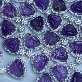 天然紫水晶  佛公 吊坠 镶嵌 半银高 保色 豪镶 紫水晶 佛公 吊坠