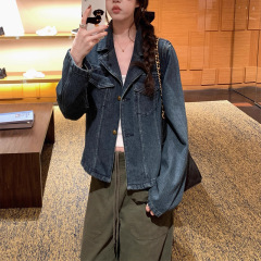 2025新款时尚蓝调时刻 私服复古做旧牛仔外套女早秋韩系小众上衣
