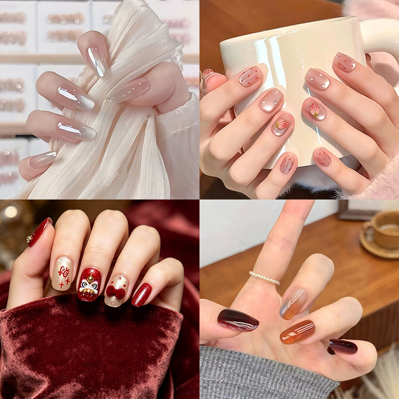 French-Style Wearable Nails, Pure Handmade Original Exquisite Cat-Eye Nail Art, Popular on Social Media, Brightening Fake Nail Stickers, Wholesale