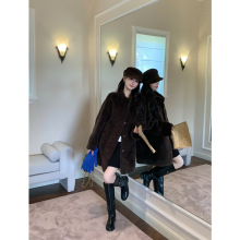 慵懒感中长款羊卷毛皮草外套女冬季宽松小个子纯羊毛立领上衣