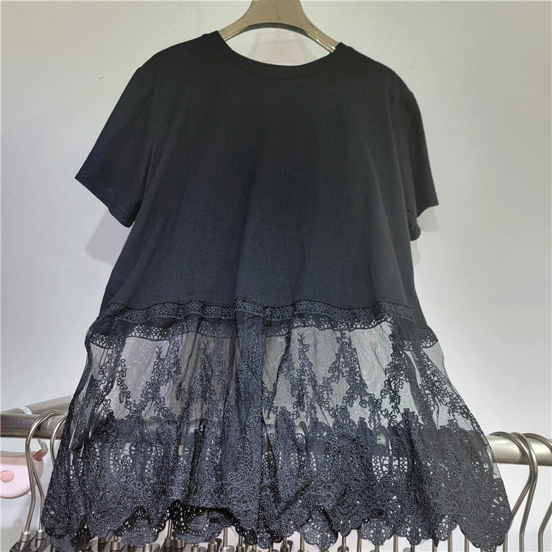 Diseño de encaje de costura camiseta de mangas cortas mujeres 2026 primavera y verano moda suelta delgada cuello redondo blusa casual universal image 4