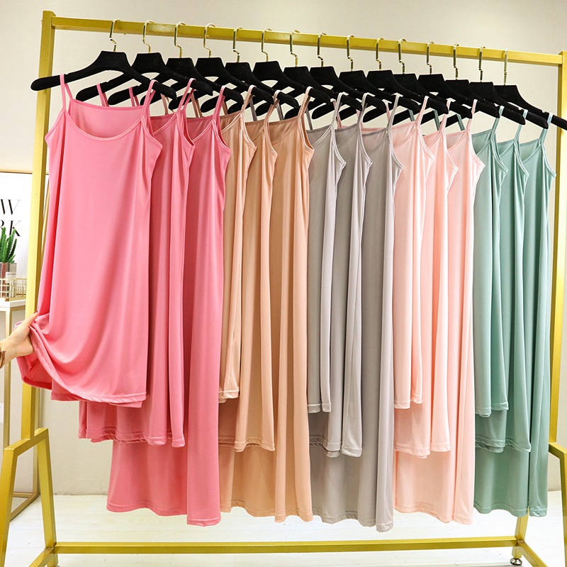 여름 아이스 실크 슬립 스커트 잠옷 여자의 여름 얇은 실크 잠옷 긴 플러스 사이즈 베이스 원피스 내부 페티코트