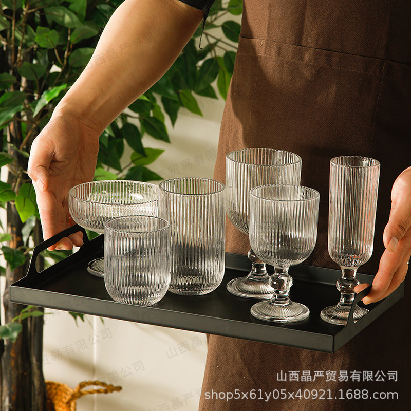 Wholesale European-style vertical grain primary color wine glass cup Champagne Cup ice cream bowl creative elegant household hotel wine set