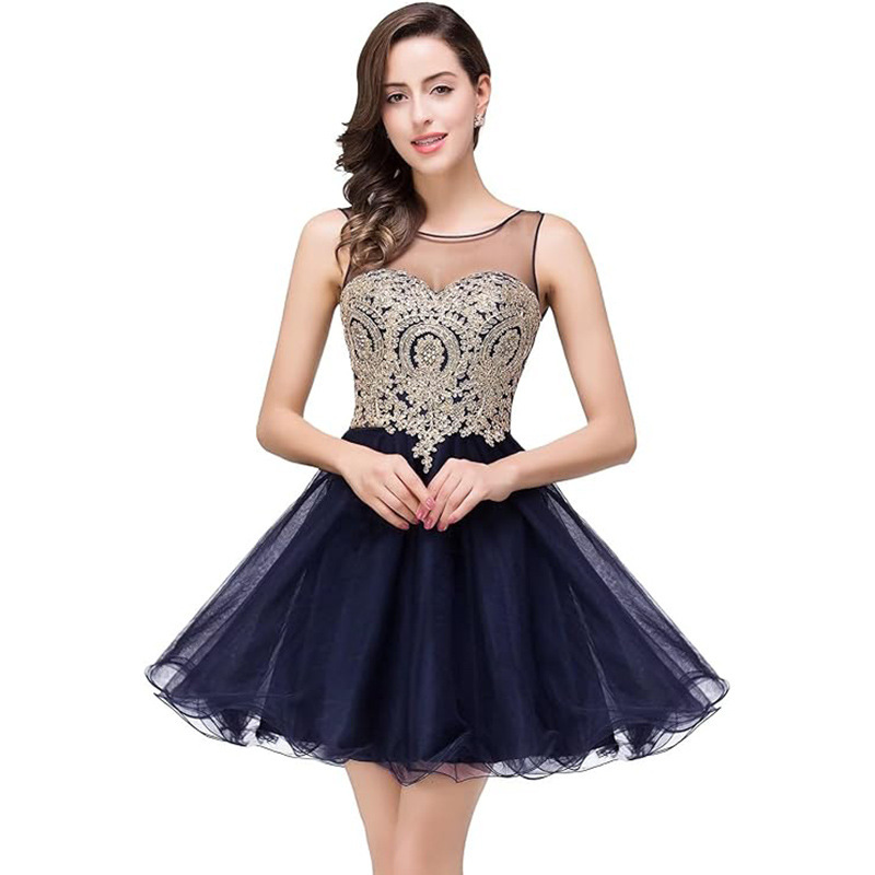 Cross-border new evening dress crew neck bridesmaid dress short lace puffy skirt bridal dress women a generation of hair Cross-border new evening dress crew neck bridesmaid dress short lace puffy skirt bridal dress women a generation of hair