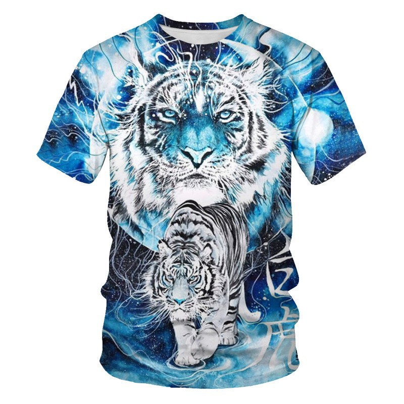 Venta caliente Forest Beast 3D impresión digital hombre calle salvaje hombro recto jersey transpirable suelta camiseta de manga corta