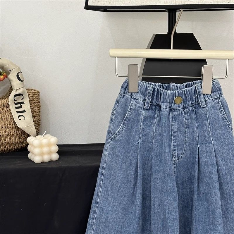 Pantalones vaqueros para niñas estilo fino de verano para niños pantalones anchos sueltos de estilo coreano pantalones casuales de verano para niñas pantalones de pierna recta marea image 3