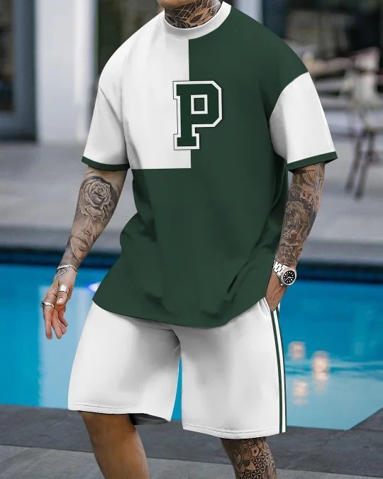Comercio exterior europeo y americano Amazon 2025 nuevo estilo casual a juego de color manga corta cuello redondo camiseta pantalones cortos traje ME5 MA04