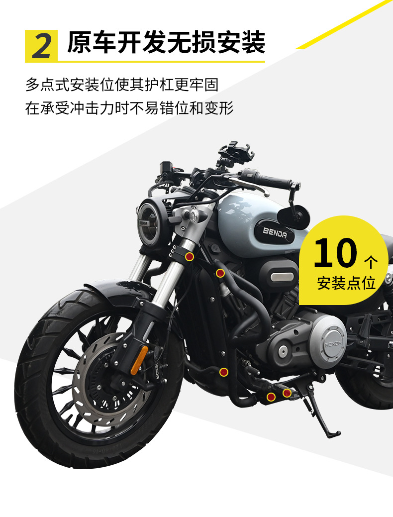 Suitable for Benda Jinjila 300 Motorcycle Anti-Fall Guard Bar, Foldable Backrest, Quick-Release Waterproof Side Bag Rack