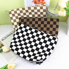 Instagram-style corduroy checkerboard cosmetic bag, clutch, portable travel toiletry organizer, and wallet