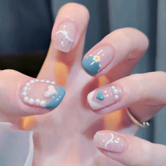 Love Pearl Nail Art Blue Artificial Nail Sticker Nail Art Sticker Nail Art Finish Short 2 Minute Nail Art