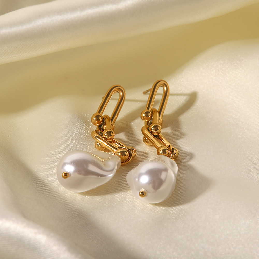Fashion Geometric Stainless Steel Gold Plated Pearl Drop Earrings 1 Pair display picture 1