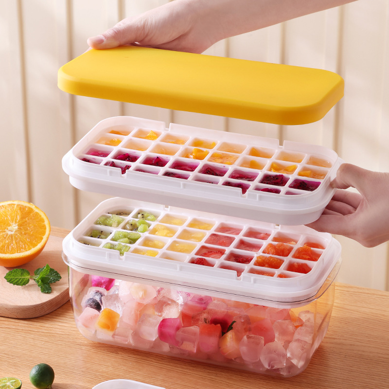 Molde de cubitos de hielo tipo prensa caja de almacenamiento de hielo Bandeja de hielo que hace silicona de grado alimenticio cubo de hielo congelado para el hogar caja de hielo segundo hielo
