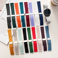 Suitable for Huawei Samsung watch strap 20mm hole magnetic folding electroplated starlight buckle 22mm flat head silicone strap