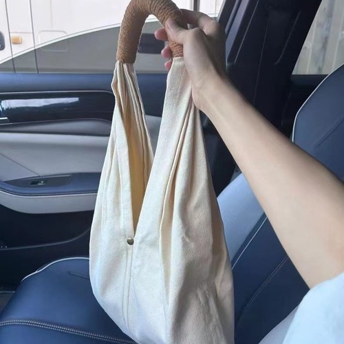 Summer simple solid color artistic canvas bag for women 2024 niche handbag casual cloth bag bag large capacity tote bag