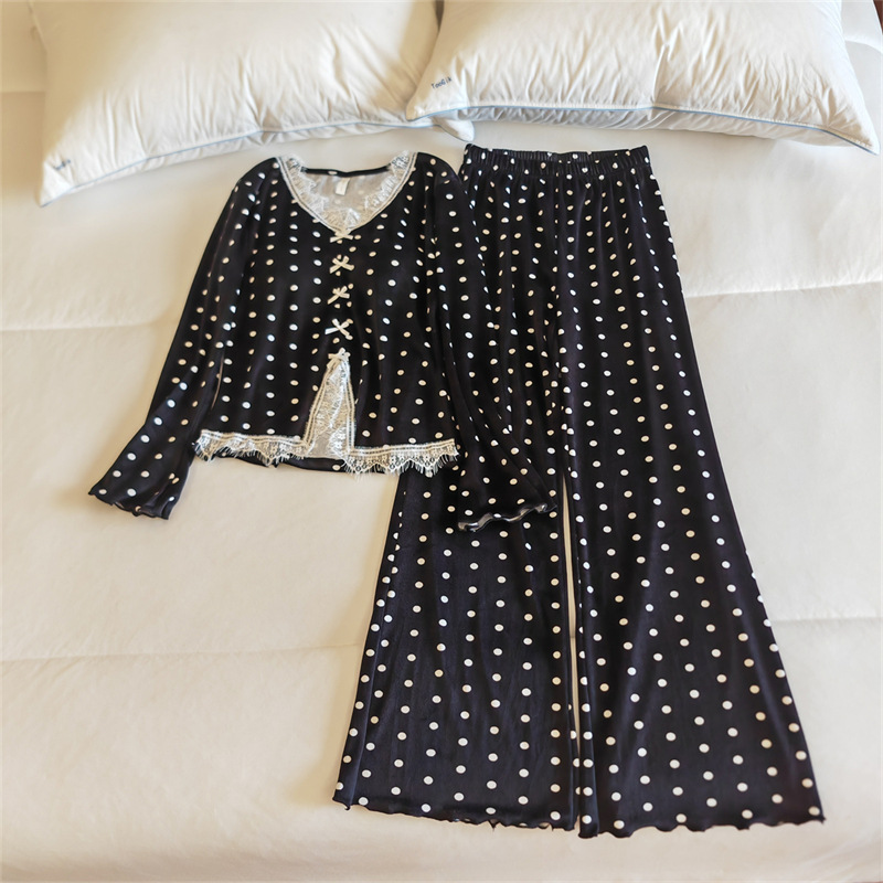 8640#(가슴 패드 포함) 슈트 폴카 도트 블랙