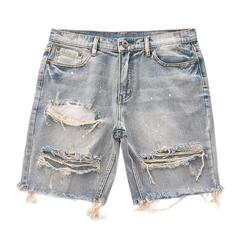 R 80196 Vintage Ripped Fringe Denim Capris