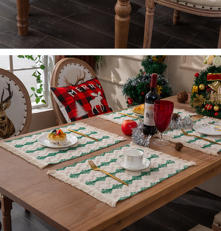 Neue Weihnachten Abendessen Matte Baumwolle Quaste Isolierung Matte Dual Farbe Gespleißt Gewebt Geschirr Matte Böhmischen Western Abendessen Matte_voghion.com