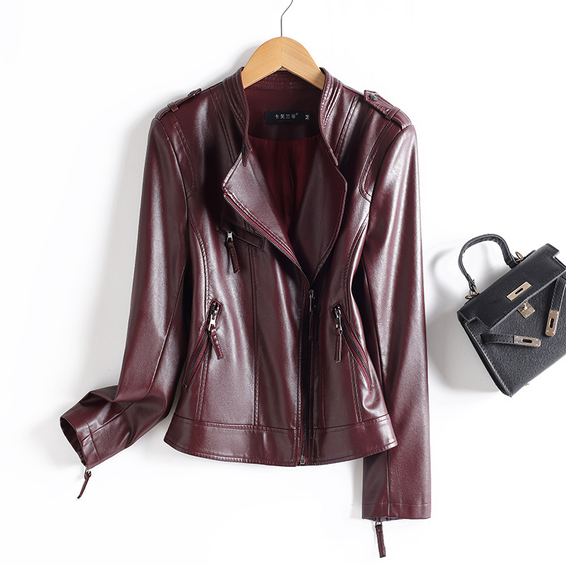 2024 Autumn and Winter Korean Style Women's Leather Jacket Pu Leather Coat Plus Size Motorcycle Leather Jacket Slim Fit 1606 with Cotton Padding 2024 Autumn and Winter Korean Style Women's Leather Jacket Pu Leather Coat Plus Size Motorcycle Leather Jacket Slim Fit 1606 with Cotton Padding