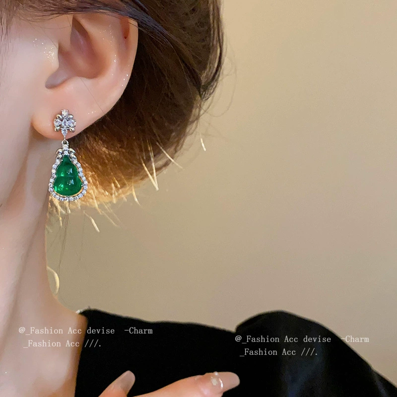 Серебряная игла, цирконий, серьги, китайский стиль, лёгкая роскошь, стиль высокого качества