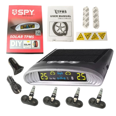 Spy Car Tire Pressure Monitoring System Usb+Solar Charging Lcd Screen Display Tire Pressure Temperature Security Alarm