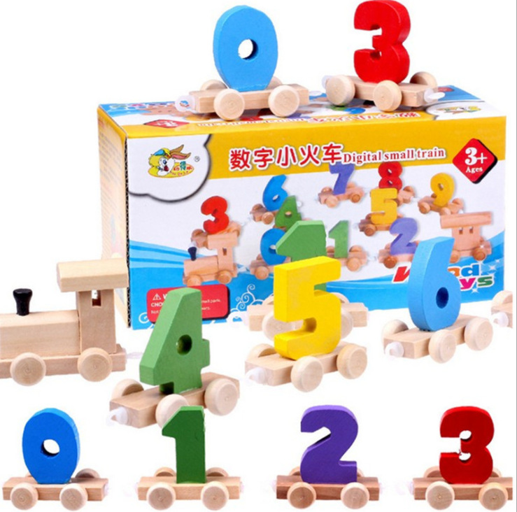 Tren de oruga de madera Tractor de remolque de madera Forma geométrica de madera Trailer de columna Juguetes educativos de iluminación para niños