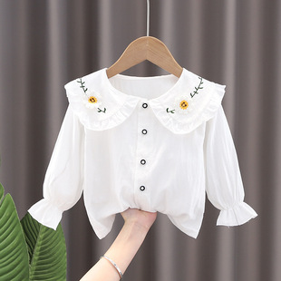 [9286 People Praise] 2025 Spring & Fall Fashionable Korean Style Baby Girl Bottoming Shirt 0-3 Kidsren White Long Sleeves