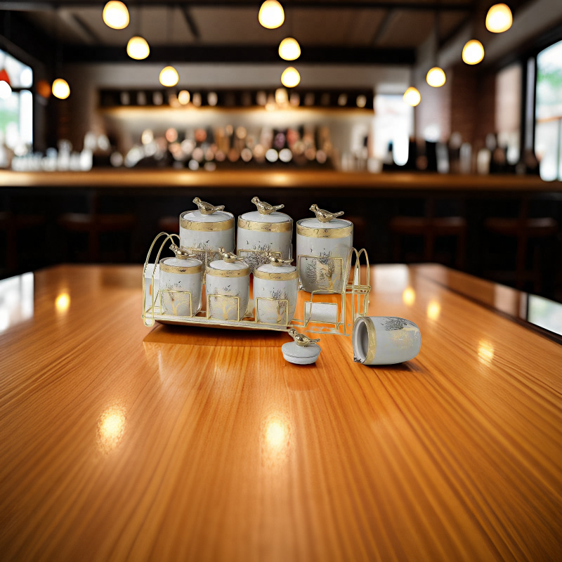Nórdico de estilo pájaro condimento frasco de cerámica ligera de lujo estampado en oro 6 conjuntos de artículos de cocina botella de condimentos condimentos domésticos