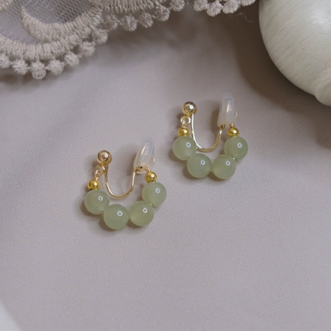 "Японские" серьги из натурального нефрита Hetian U-образный зажим для ушей без отверстия для ушей зажим для ушей Свежий круглый темперамент Женский