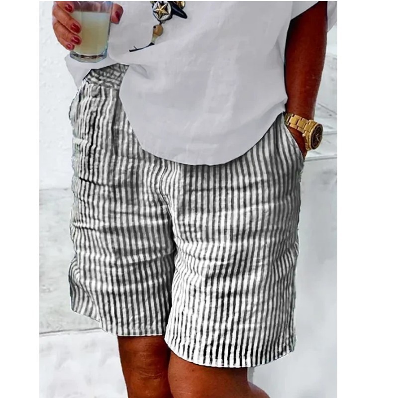 Women's Daily Casual Simple Style Stripe Shorts Printing Pocket Straight Pants display picture 4