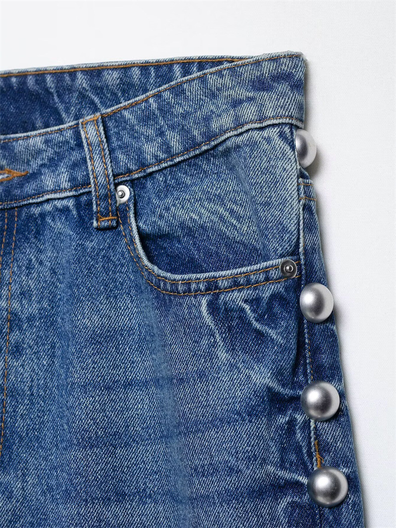 High-waisted Straight Jeans With Metal Rivets For Women_voghion.com