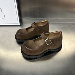 复古风磨砂牛皮勃肯鞋女2025春厚底内增高英伦风系带单鞋休闲鞋