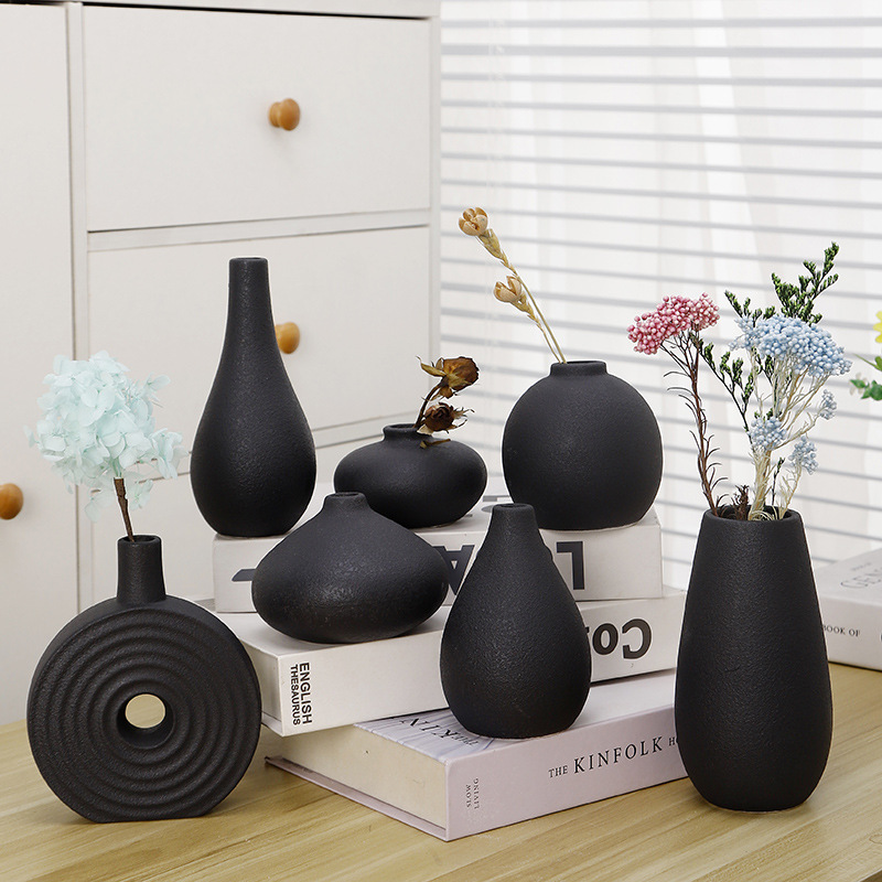Jarrón de cerámica estilo nórdico para decoración del hogar arreglos florales y flores secas