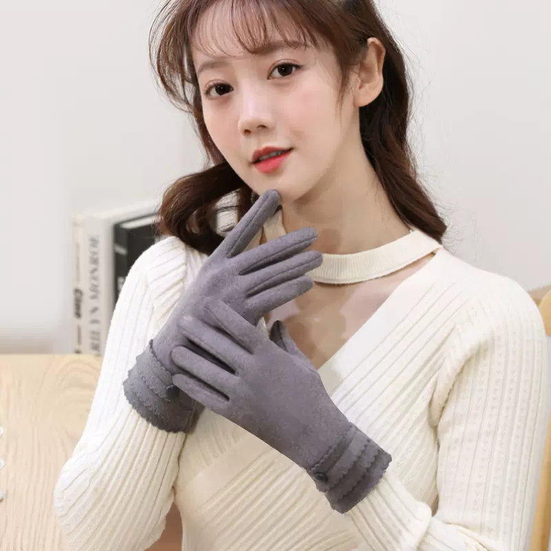 秋冬季保暖手套女不倒绒手套防风加绒骑车德绒保暖触屏手套女手套