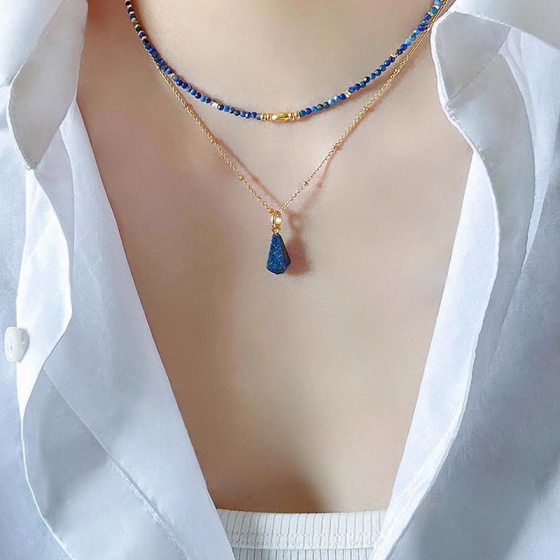 Natural Lapis Lazuleite Beaded Necklace Women's Colorful Dopamine Overlapping Clavicle Chain Bohemian Style