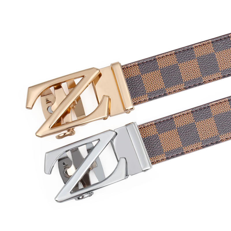 2023 New Hot Selling Men's Fashion Belt Automatic Buckle Business Casual Belt Letter Buckle Faux Leather Belt Business Gift_viptrois.com
