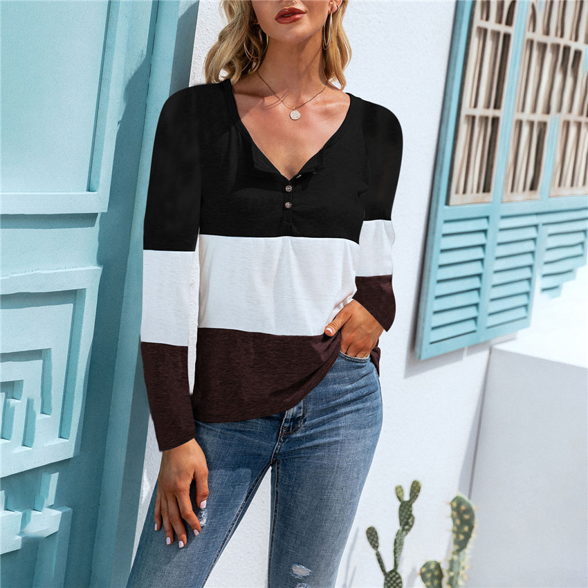 New Autumn And Winter Long-sleeved Colorblock Stitching Top