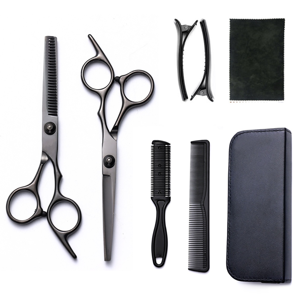 Corte de pelo tijeras transfronterizas amazonas color tijeras de dientes planas cortadas delgadas frange tijeras divisorias fábrica de tijeras al por mayor set de tijeras de peluquería