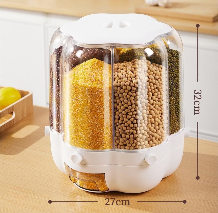 Rice Dispenser, Large Grain Container Storage Lid Measuring