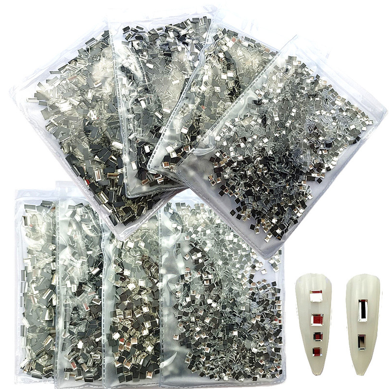 Cross-border Nail Art Flat Bottom Diamond Jewelry Rectangular Mirror Drill Lens Square Glass Drill Long Shaped Nail Drill