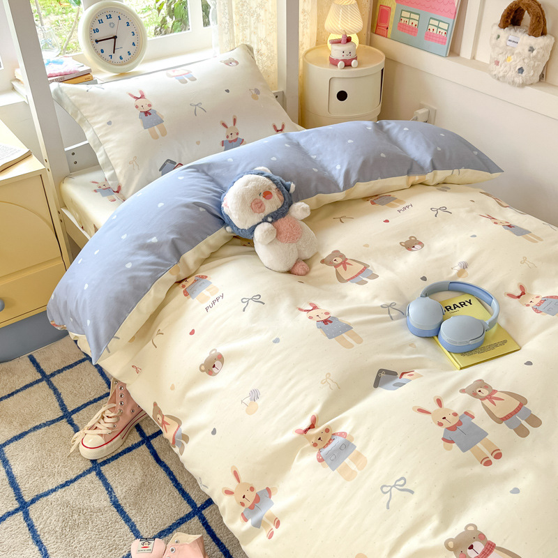 Ropa de cama de tres piezas de algodón para dormitorio de estudiantes universitarios, ropa de cama de algodón, funda de edredón, colchón de seis piezas, bolso de check-in