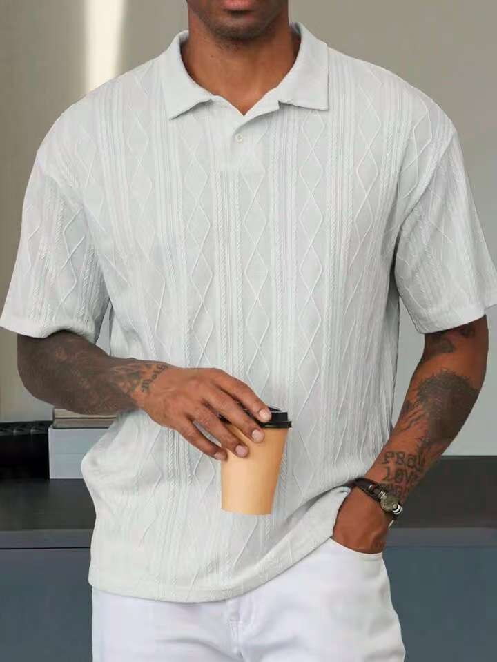 268g Weight Half Sleeve Sleeve Length Polyester Fabric Type Long Top Length Daily, Street Occasion Turndown Neckline Regular Fit Fit Type Geometric, Solid Color Pattern Summer Season Men's Gender Casual, Simple Style Style Wholesale Men's Polyester Casual Simple Style Geometric Solid Color Half Sleeve Men's T-shirt 5