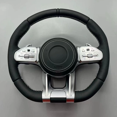 Suitable for Mercedes-Benz Sports Dragonfly-Style Steering Wheel, Genuine Leather Perforated with Multi-Function Buttons and Knobs, Direct Sales from the Manufacturer (Steering wheel) - genuine-leather