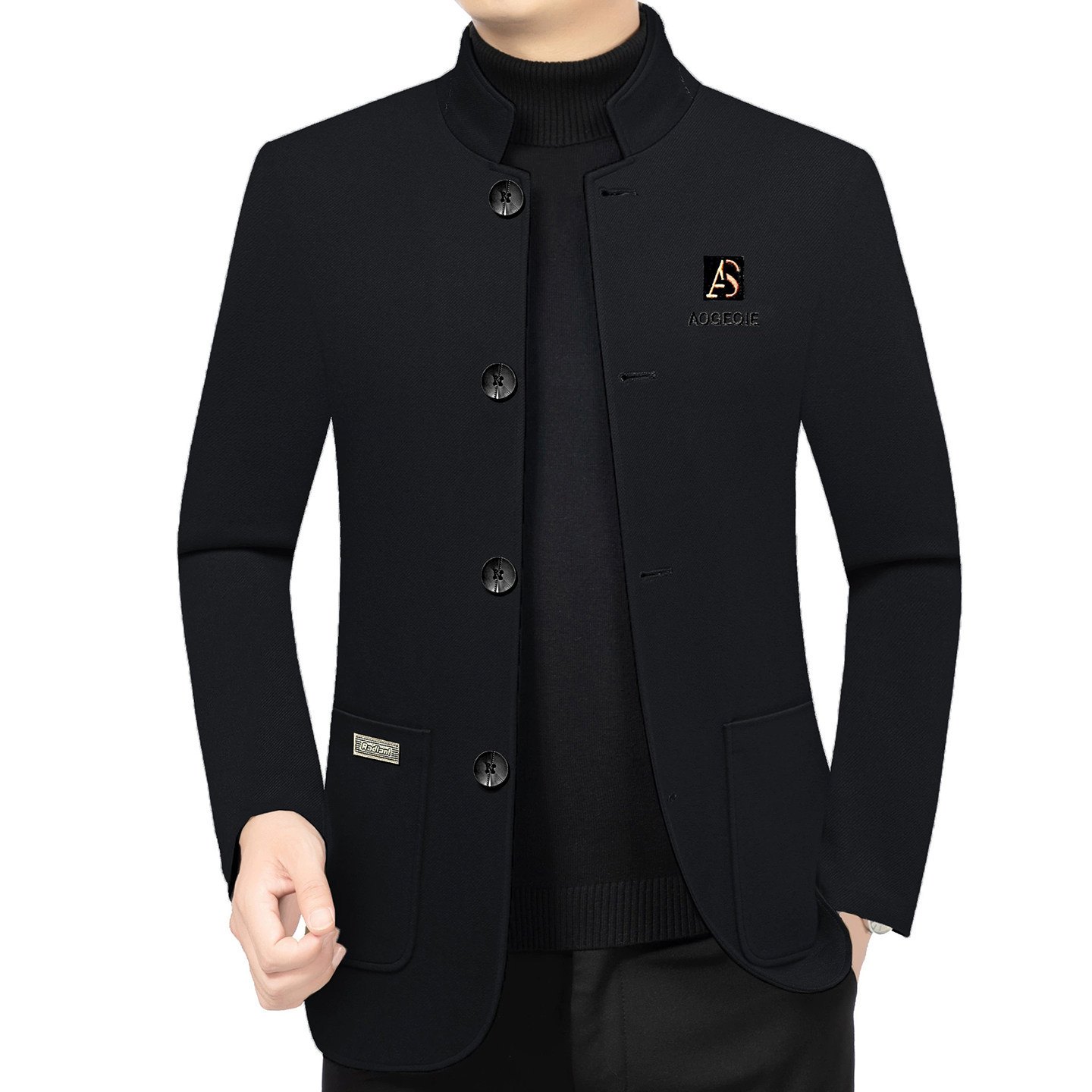 2025 Winter Woolen Coat for Men, Casual Style Stand Collar Woolen Jacket for Young and Middle-Aged Men, Thickened with Cotton, Men's Woolen Outerwear
